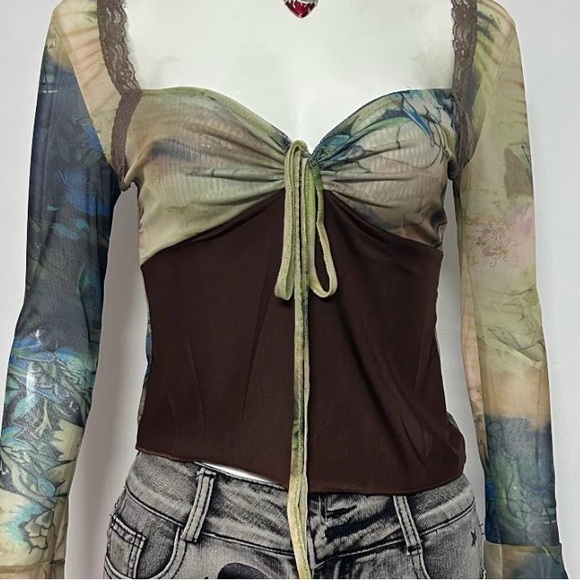 Tops - Y2K Grunge Mesh Long Sleeve Top